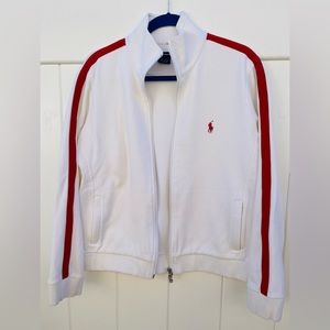 Ralph Lauren Golf White Red Stipe Polo Horse Zip-Up Jacket Size X-Large